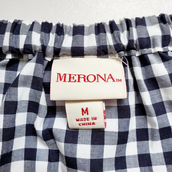 Black White Checkered Peasant Top 3/4 Sleeves | Gingham | Medium - Picture 9 of 13